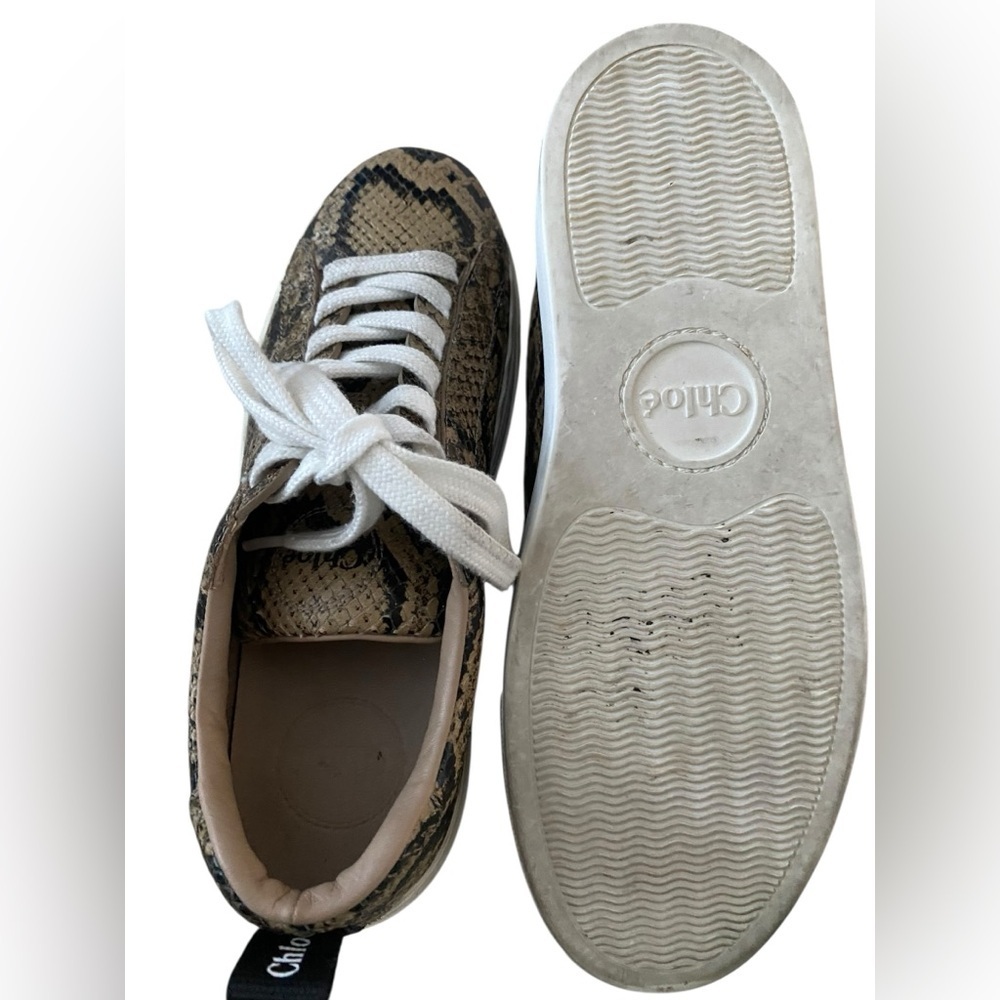 Chloé Python Print Leather Platform Sneakers Made in Italy Size 39 - Picture 9 of 12